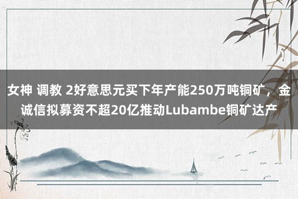 女神 调教 2好意思元买下年产能250万吨铜矿，金诚信拟募资不超20亿推动Lubambe铜矿达产