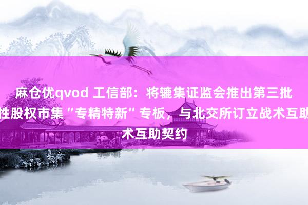 麻仓优qvod 工信部：将辘集证监会推出第三批区域性股权市集“专精特新”专板，与北交所订立战术互助契约