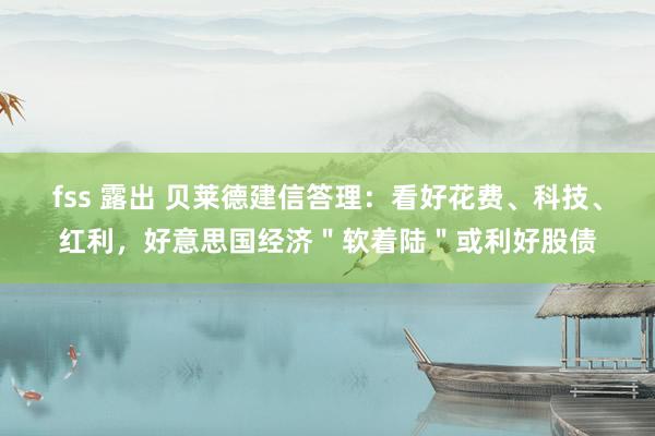 fss 露出 贝莱德建信答理：看好花费、科技、红利，好意思国经济＂软着陆＂或利好股债