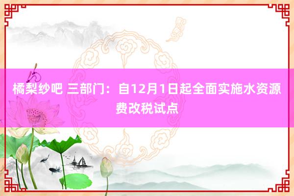 橘梨纱吧 三部门：自12月1日起全面实施水资源费改税试点