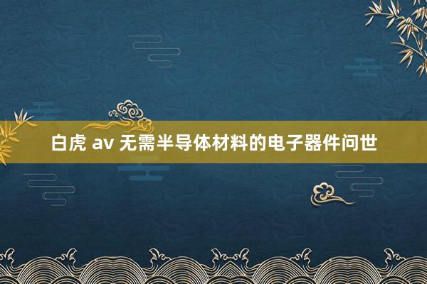 白虎 av 无需半导体材料的电子器件问世