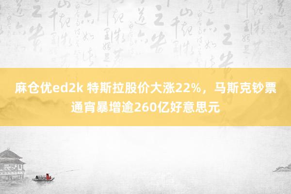 麻仓优ed2k 特斯拉股价大涨22%，马斯克钞票通宵暴增逾260亿好意思元