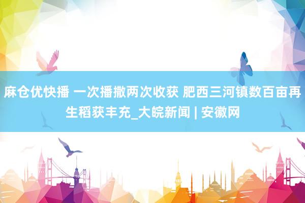 麻仓优快播 一次播撒两次收获 肥西三河镇数百亩再生稻获丰充_大皖新闻 | 安徽网