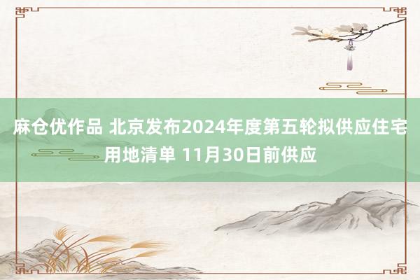 麻仓优作品 北京发布2024年度第五轮拟供应住宅用地清单 11月30日前供应