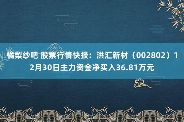 橘梨纱吧 股票行情快报：洪汇新材（002802）12月30日主力资金净买入36.81万元