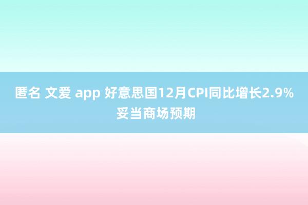 匿名 文爱 app 好意思国12月CPI同比增长2.9% 妥当商场预期