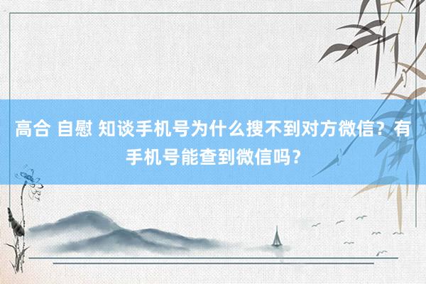 高合 自慰 知谈手机号为什么搜不到对方微信？有手机号能查到微信吗？